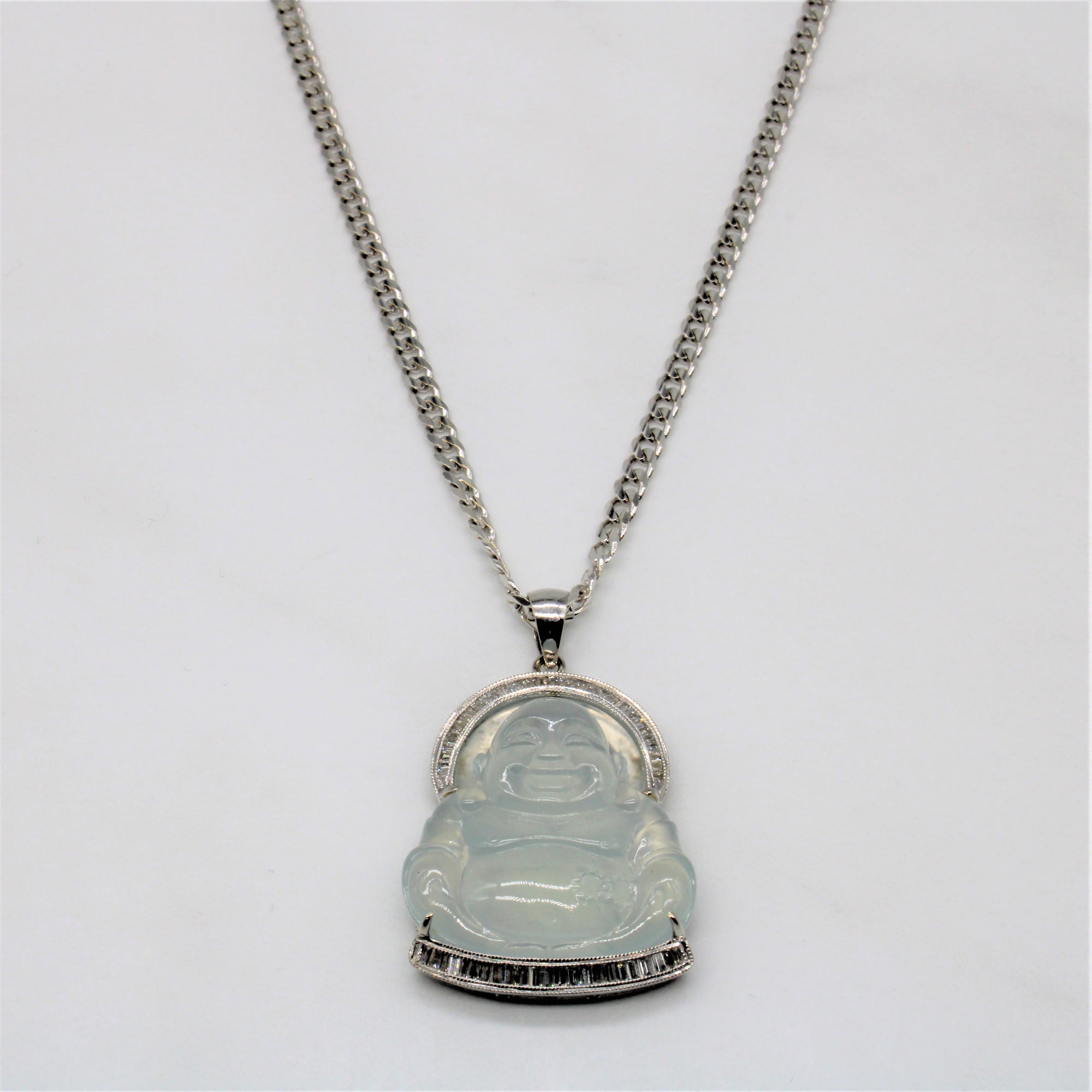 Icy Jadeite Buddha Necklace | 20.00ct, 0.57ctw | 24