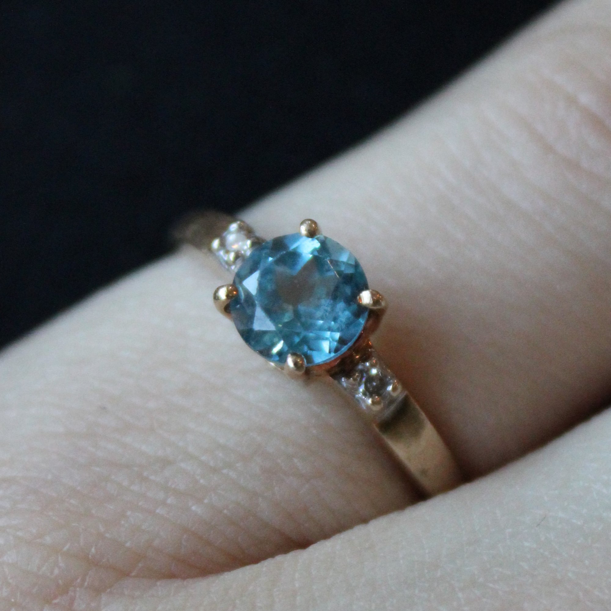 Blue Topaz & Diamond Three Stone Ring | 0.90ct, 0.02ctw | SZ 7 |