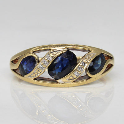 Synthetic Sapphire & Diamond Cross Over Ring | 1.10ctw, 0.02ctw | SZ 7 |