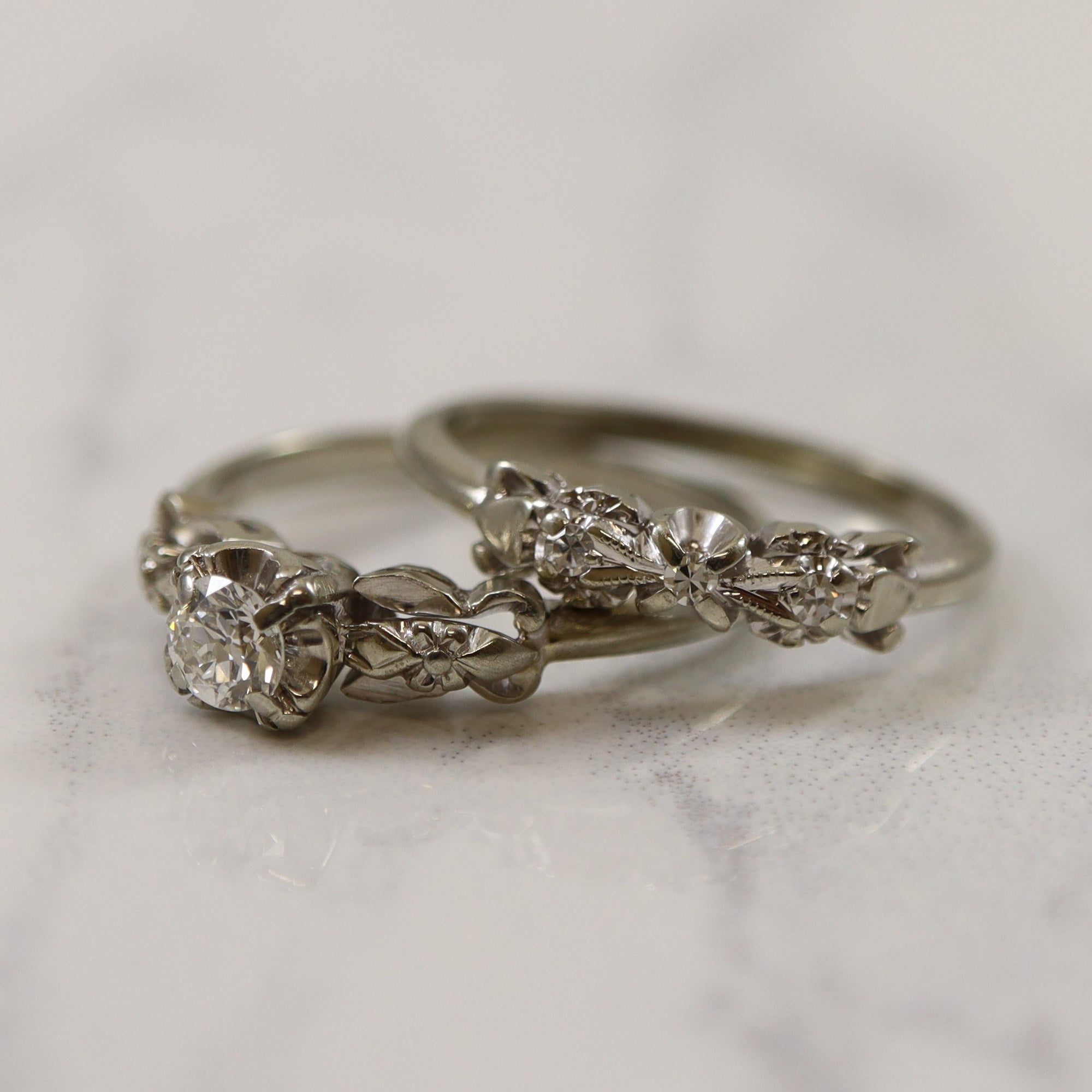 1940s Diamond Wedding Ring Set | 0.24ctw | SZ 5.75 |
