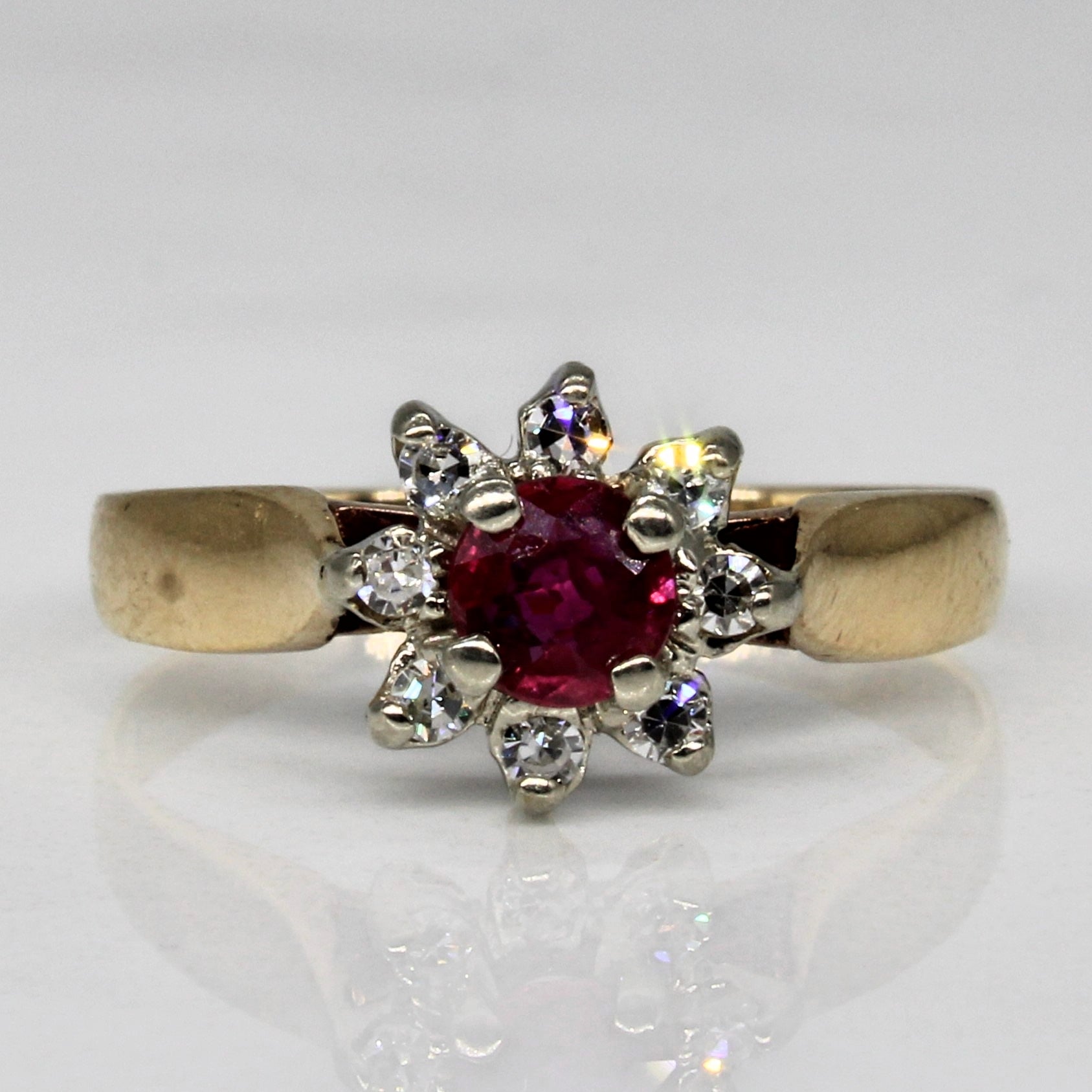 Synthetic Ruby & Diamond Cluster Ring | 0.25ct, 0.08ctw | SZ 5 |