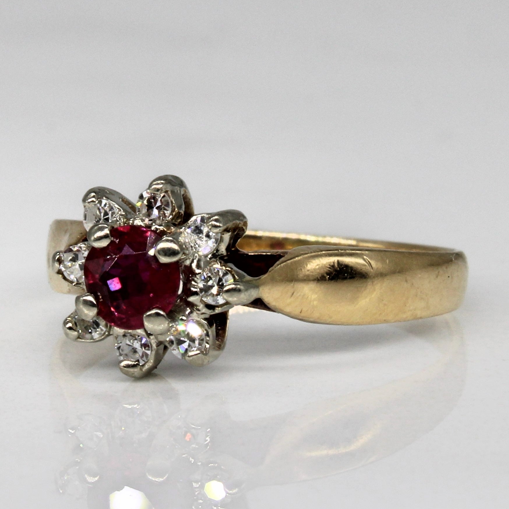 Synthetic Ruby & Diamond Cluster Ring | 0.25ct, 0.08ctw | SZ 5 |