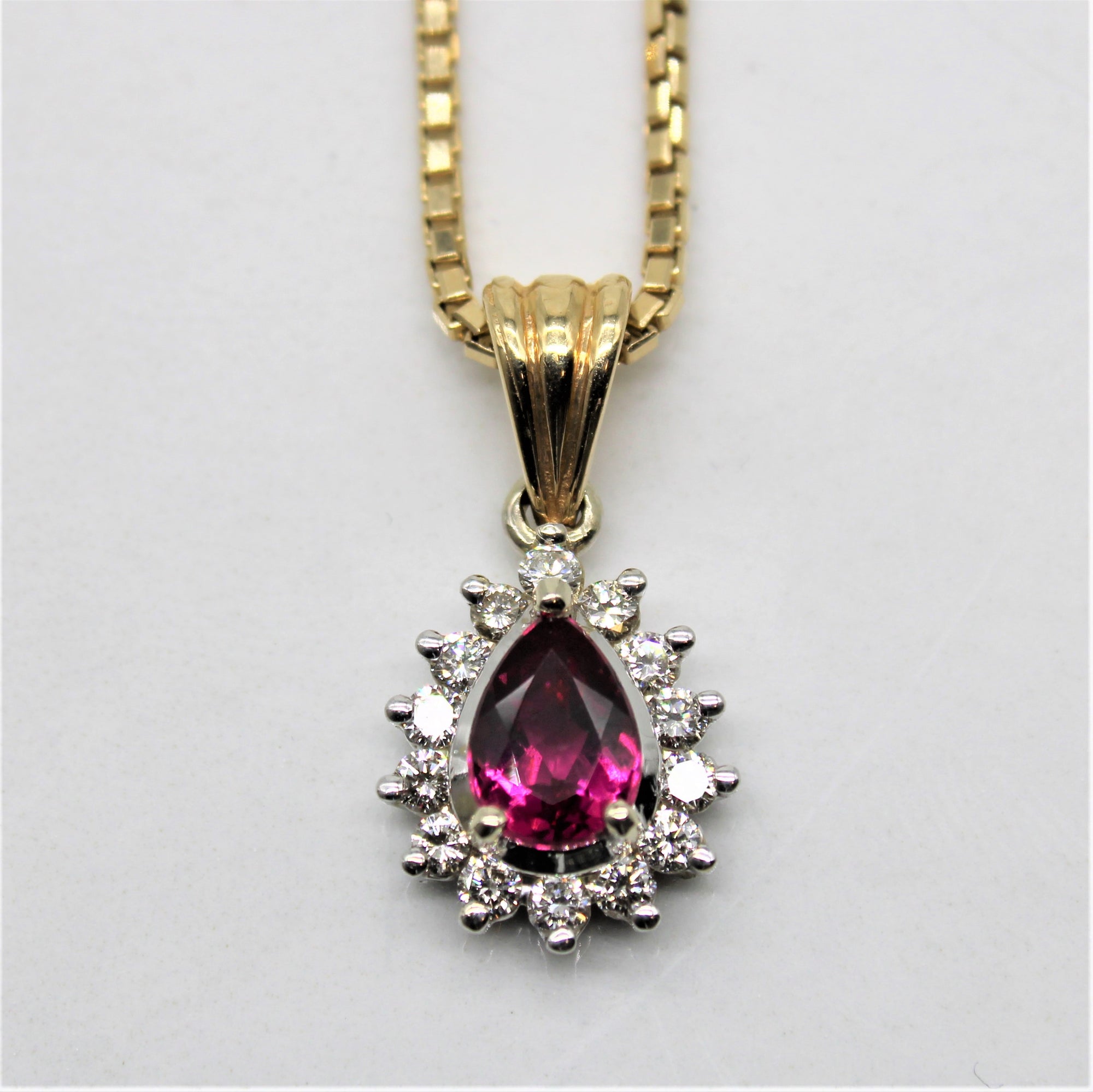 Ruby & Diamond Halo Necklace | 0.88ct, 0.35ctw | 18