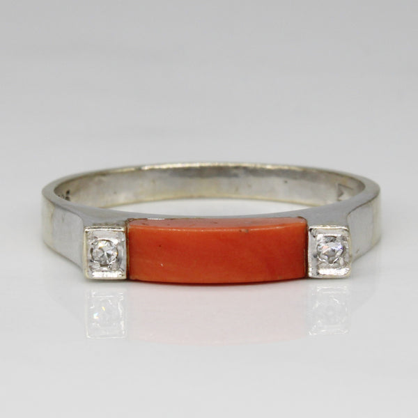 Coral & Diamond Bar Ring | 0.55ct, 0.02ctw | SZ 7.75 |