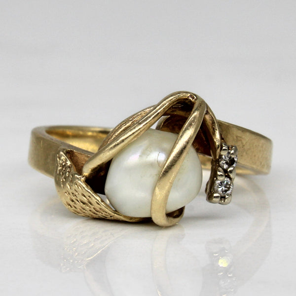 Baroque Shaped Pearl & Diamond Ring | SZ 6 |