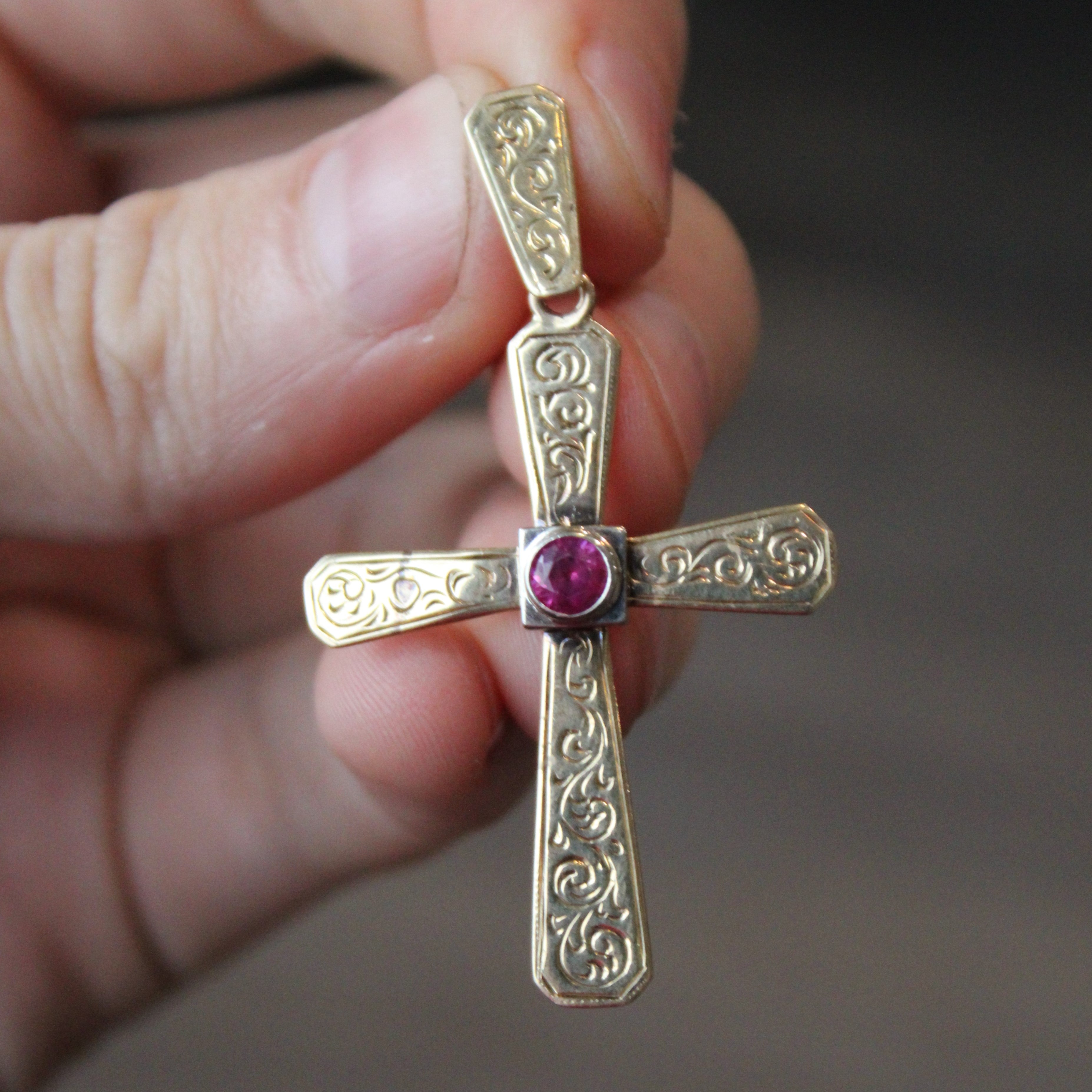 Ornate Ruby Cross Pendant | 0.38ct |