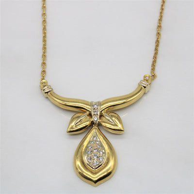 Vintage Italian Diamond Drop Plate Necklace | 0.33ctw | 17
