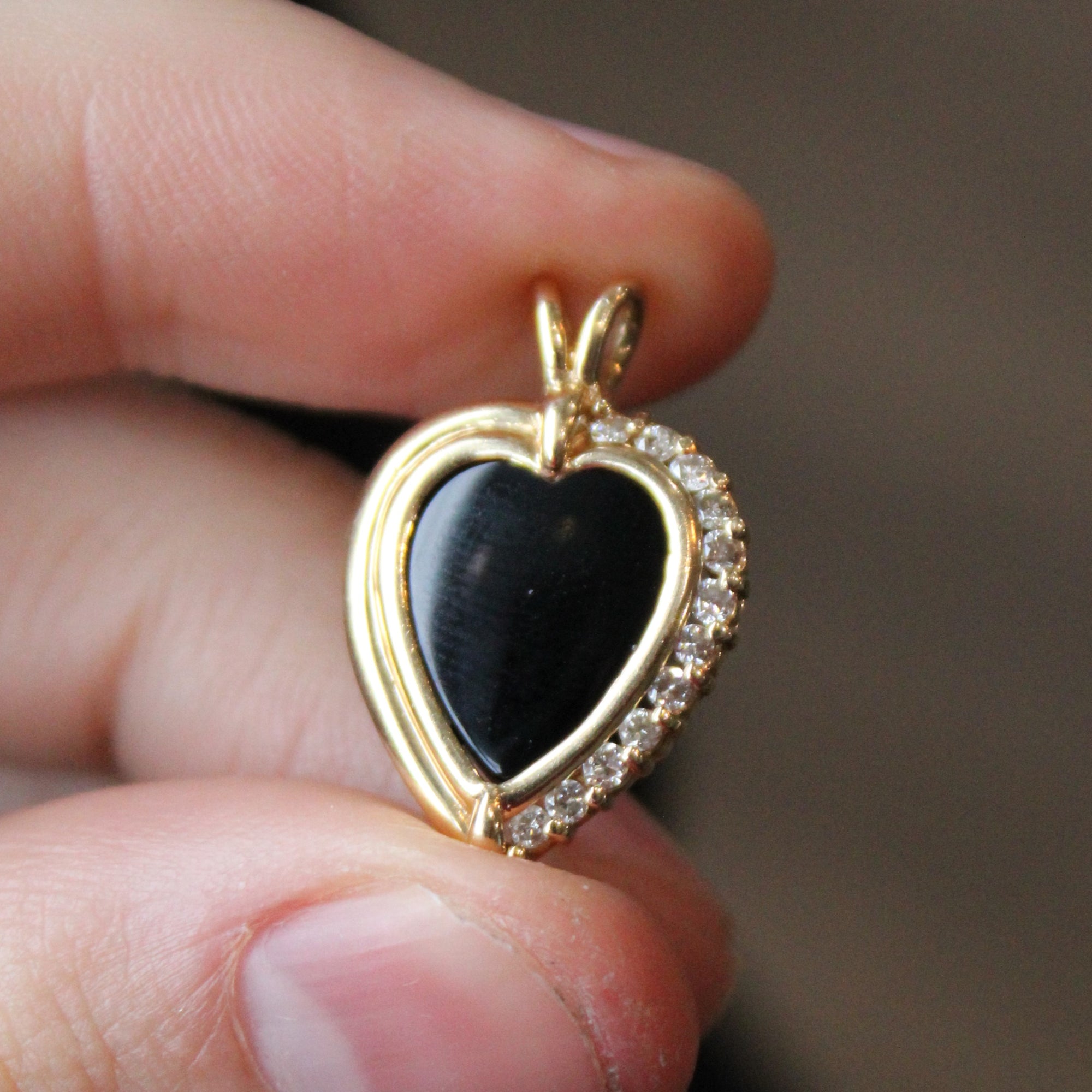 Black Onyx & Diamond Heart Pendant | 2.00ct, 0.20ctw |