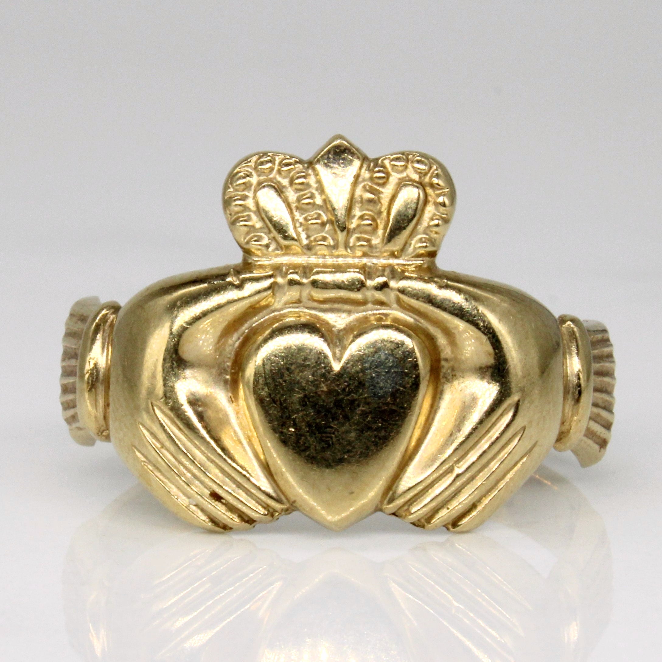 1992 Hallmarked 9k Yellow Gold Claddagh Ring | SZ 9.5 |