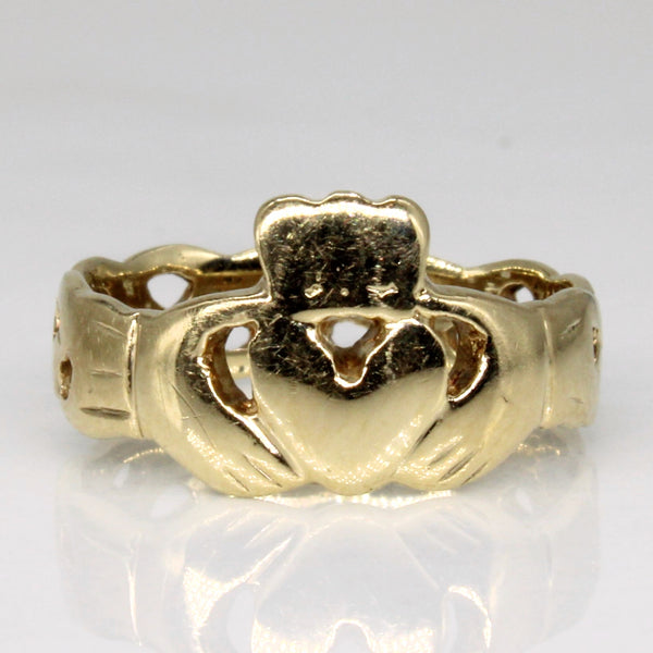 10k Yellow Gold Claddagh Ring with Knot Style Band | SZ 4 |