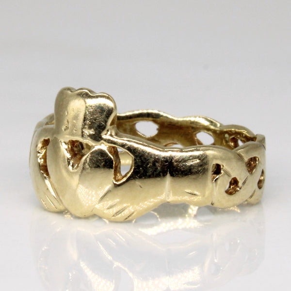 10k Yellow Gold Claddagh Ring with Knot Style Band | SZ 4 |