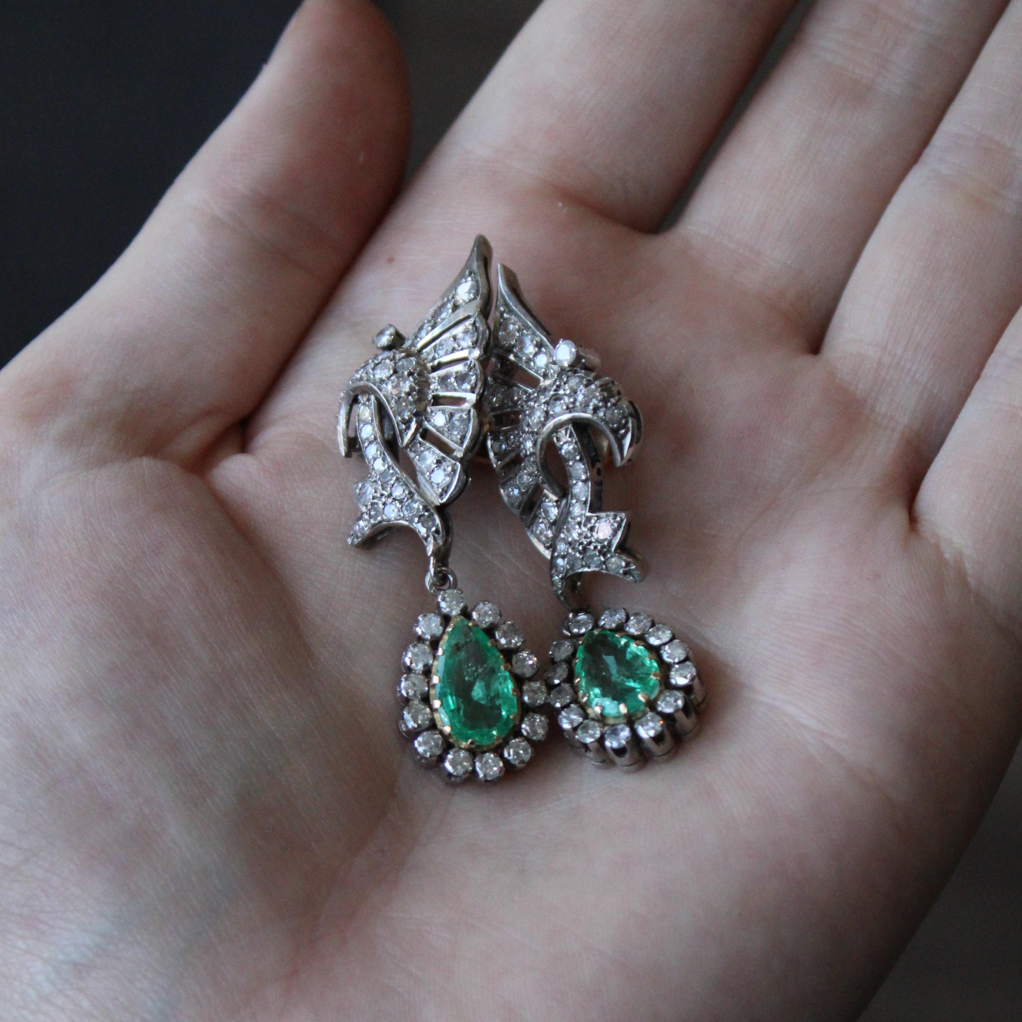 Wing Motif Hand Fabricated Colombian Emerald Jewelry Set | 6.36ctw Emeralds, 7.63ctw Diamonds| 19" |