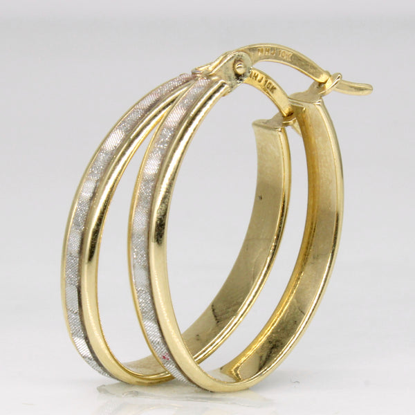 10k Two Tone Gold Oval Hoop Earrings