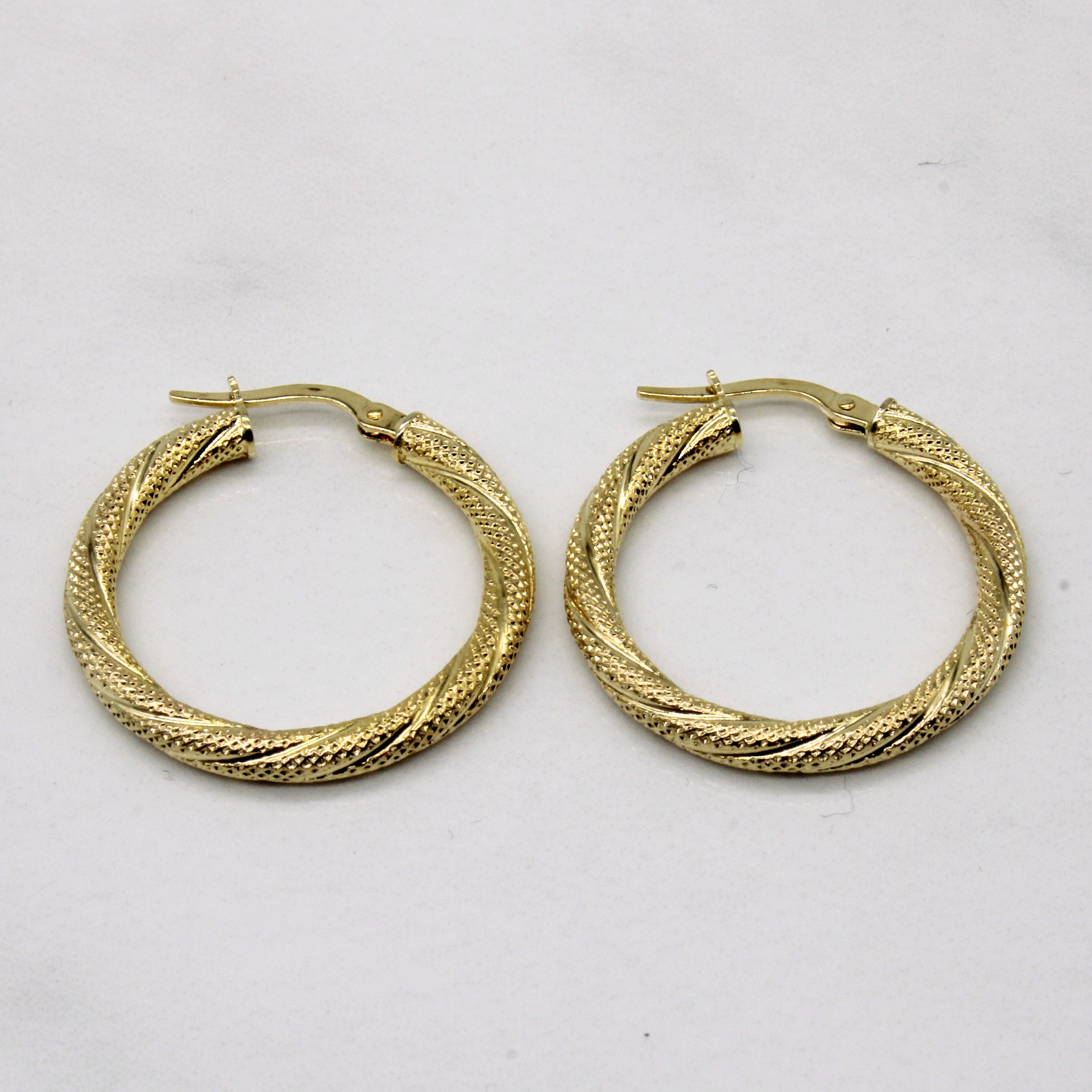 10k Yellow Gold Engraved Hoop Earrings