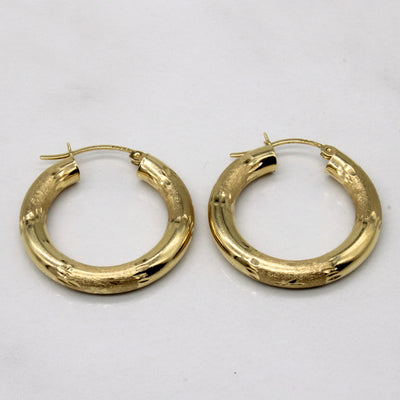 14k Yellow Gold Ornate Hoop Earrings