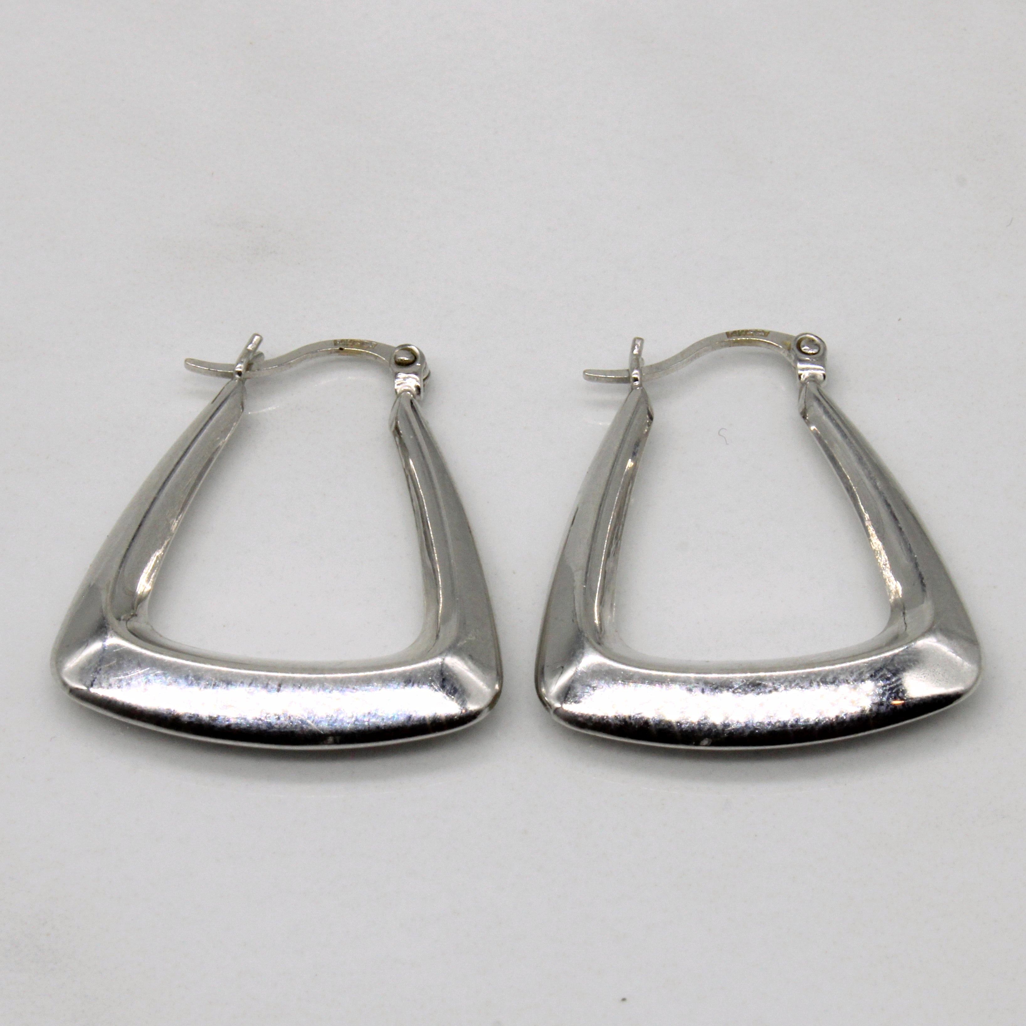 14k White Gold Soft Trianglular Hoop Earrings