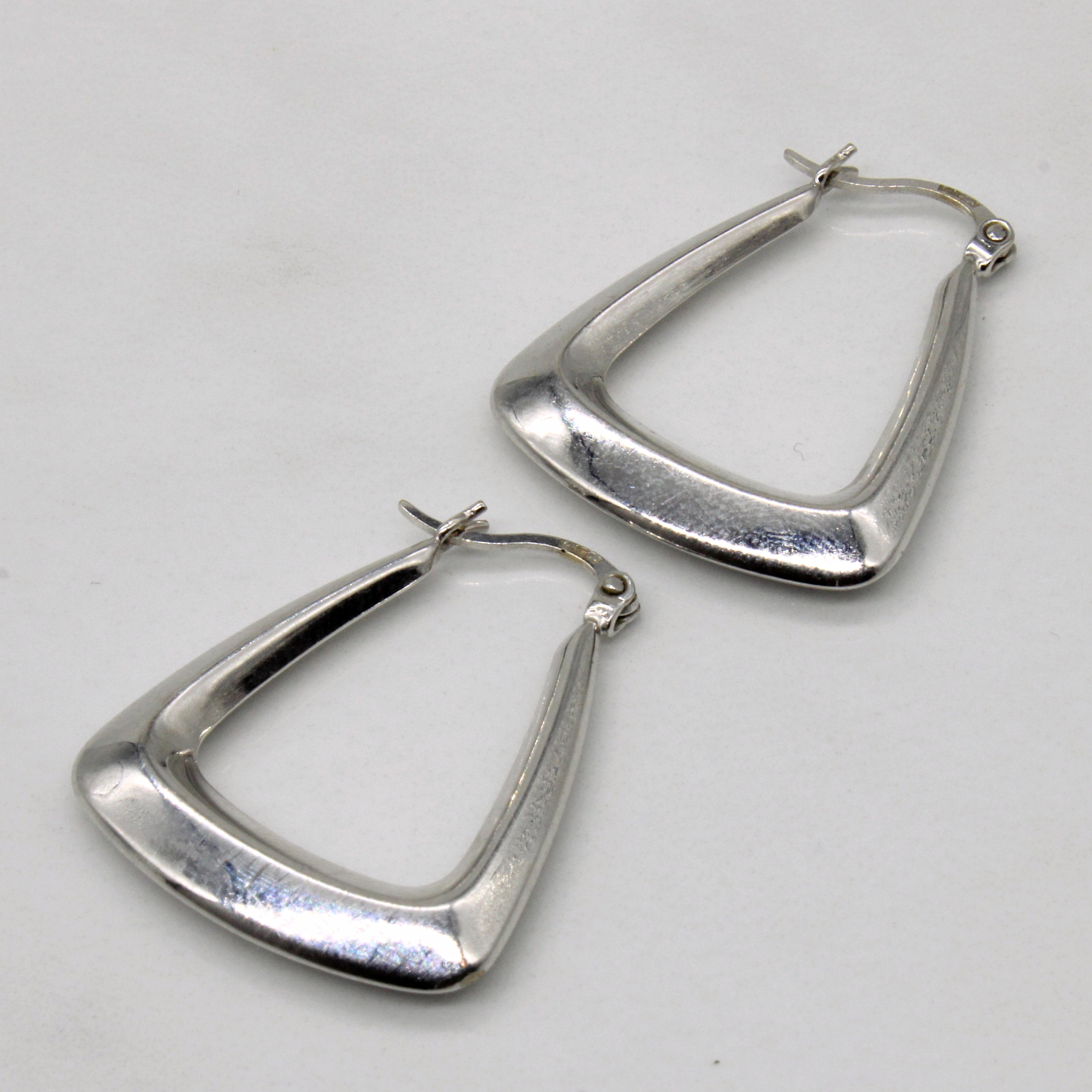 14k White Gold Soft Trianglular Hoop Earrings