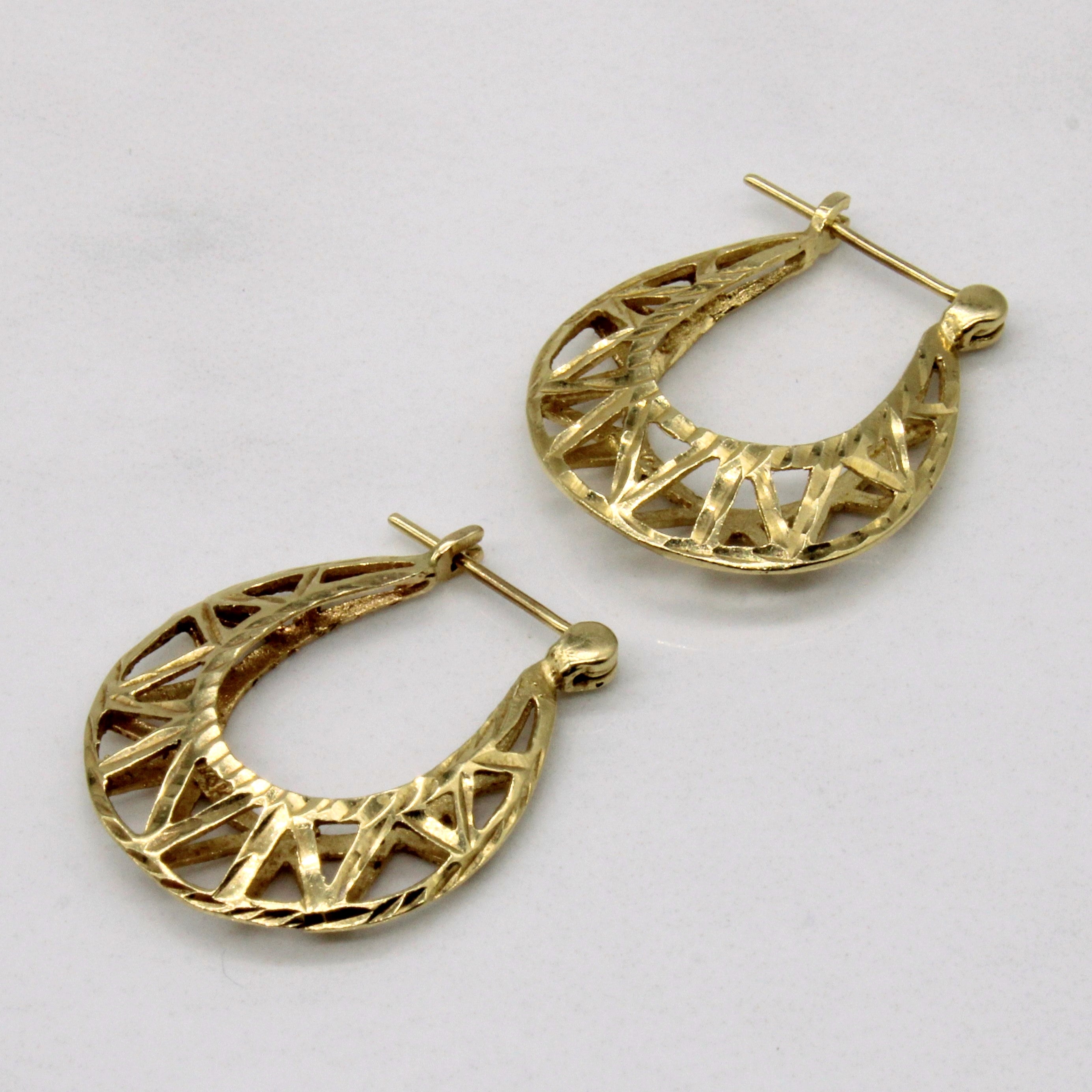14k Yellow Ornate Hoop Earrings