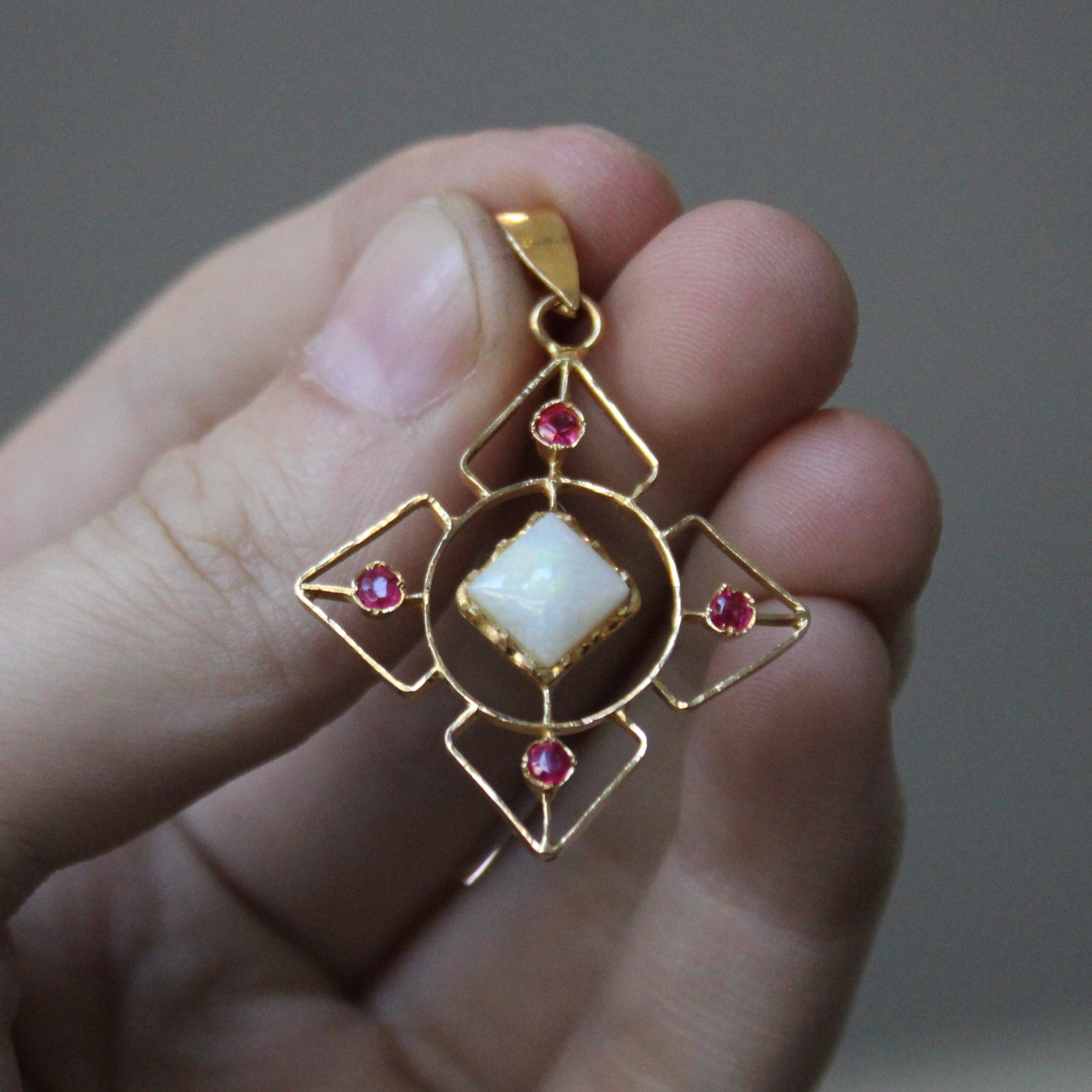Opal & Synthetic Ruby Pendant | 2.60ct, 0.35ctw |