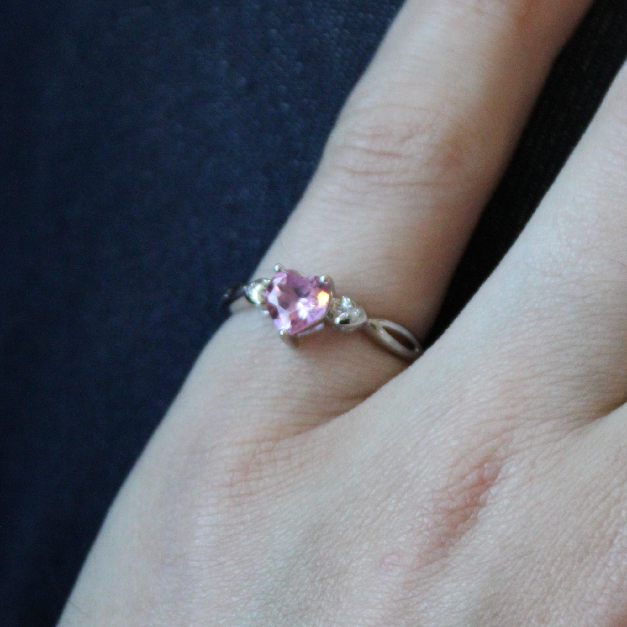 Synthetic Pink Sapphire Heart Ring | 0.90ct, 0.01ctw | SZ 7 |