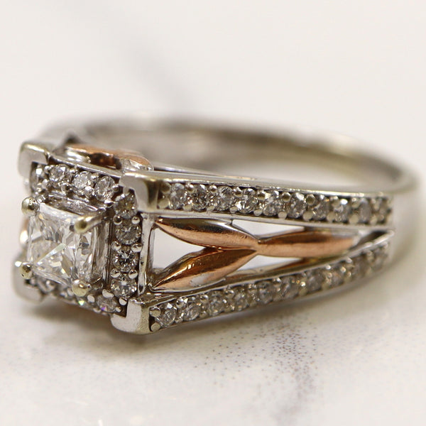 Two Tone Princess Split Shank Engagement Ring | 0.86ctw | SZ 6.5 |