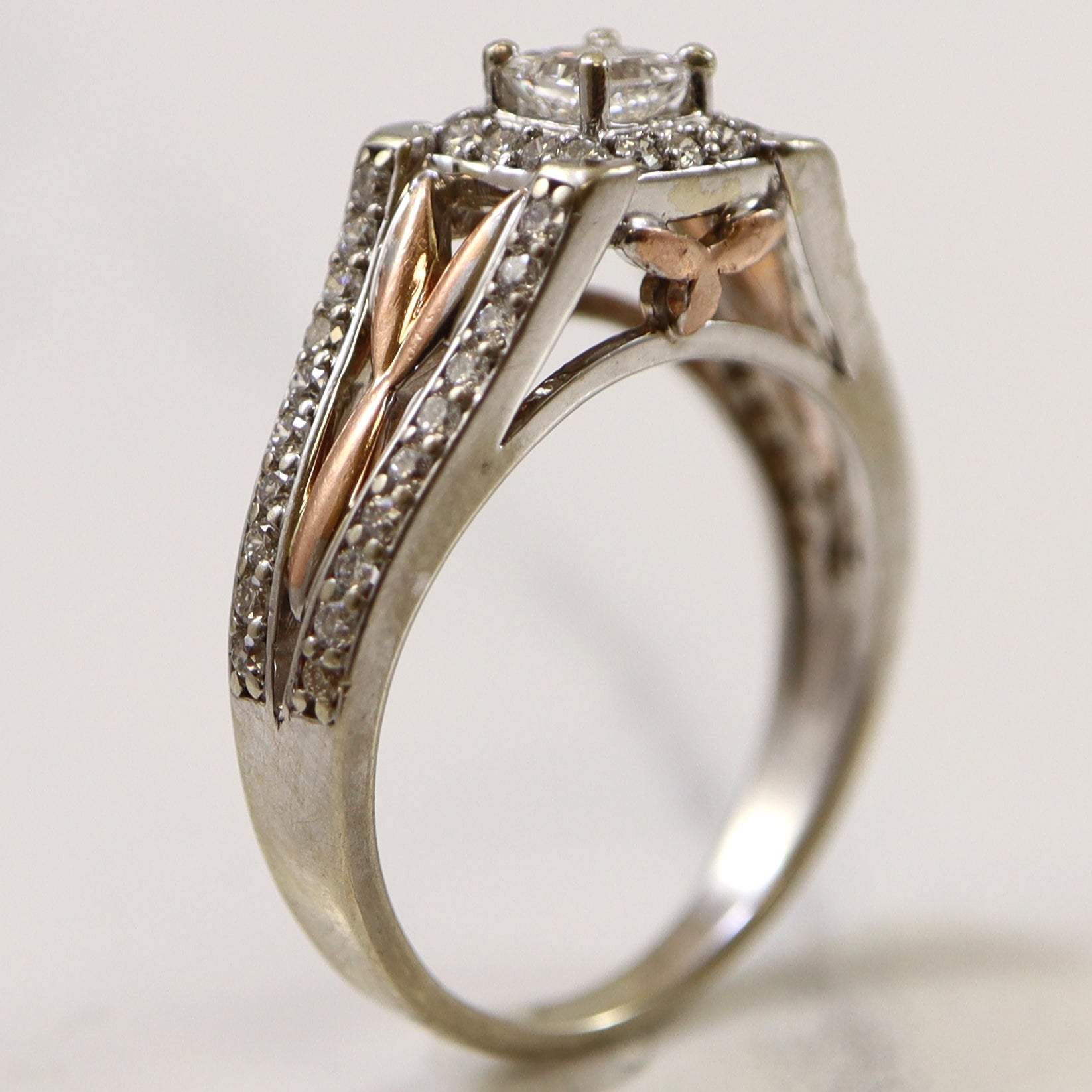 Two Tone Princess Split Shank Engagement Ring | 0.86ctw | SZ 6.5 |