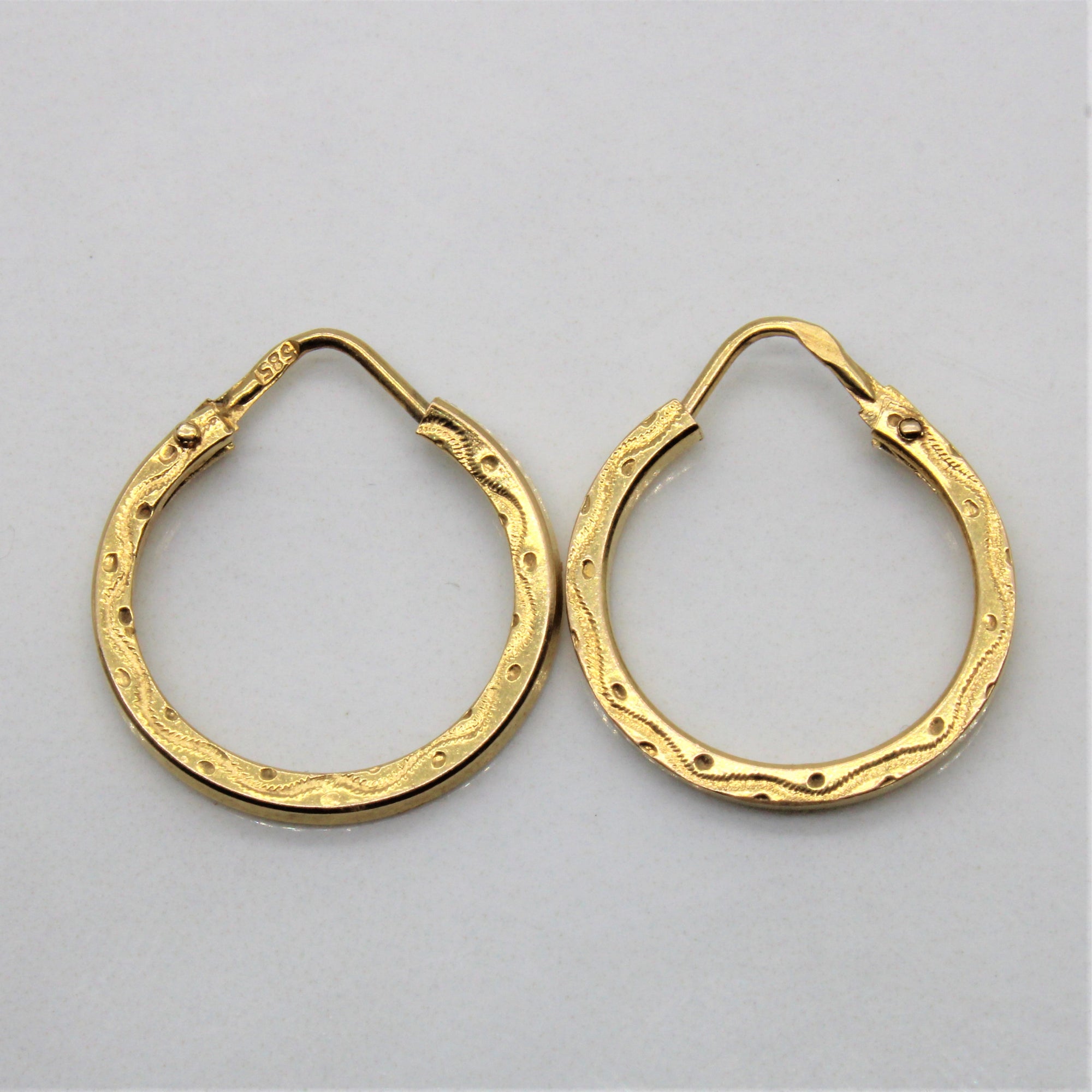 Patterned Yellow Gold Hoops |