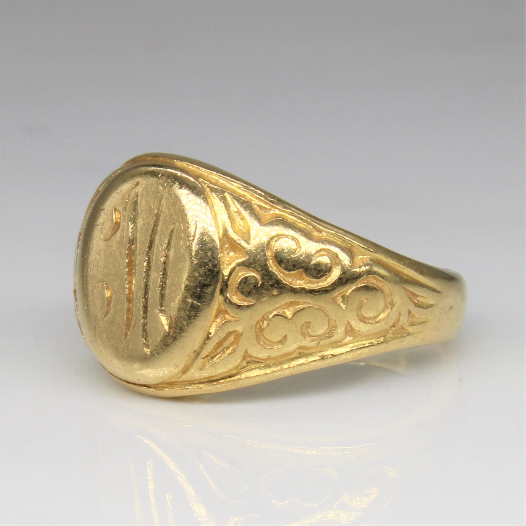 'Birks' Engraved Initial 'M' Signet Ring | SZ 3.75 |