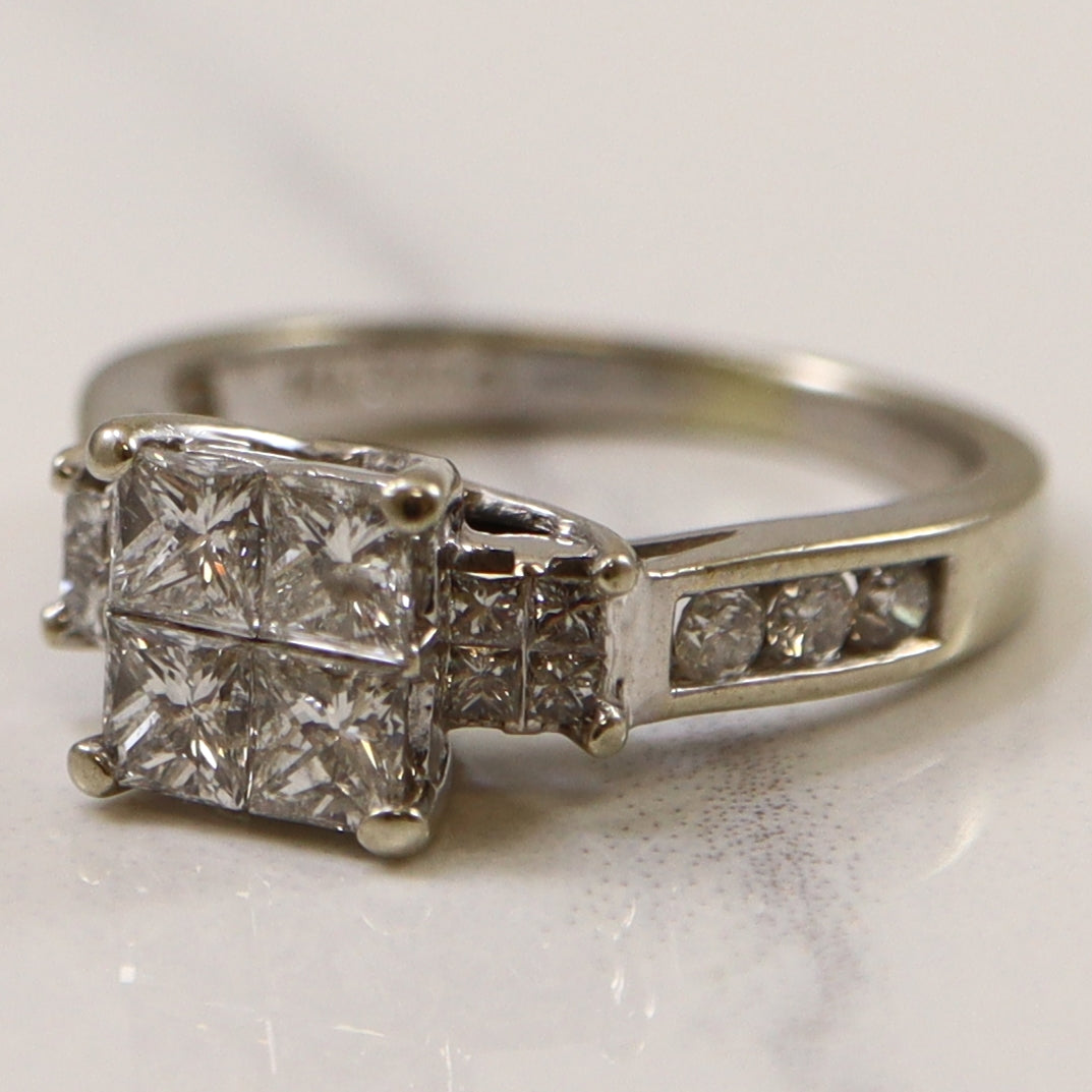 Quad Cluster Princess Diamond Engagement Ring | 1.14ctw | SZ 4.75 |