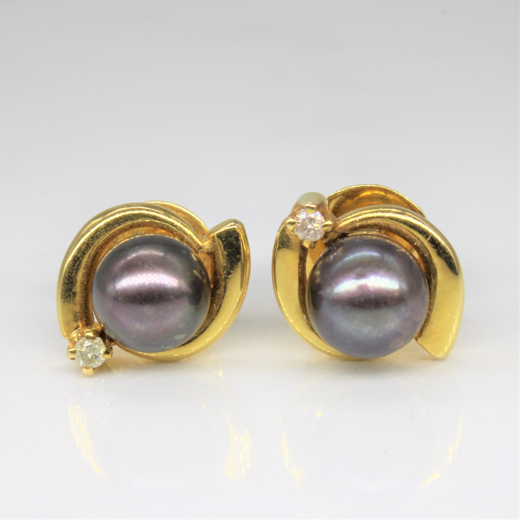 Black Pearl & Diamond Swirl Stud Earrings | 0.06ctw |