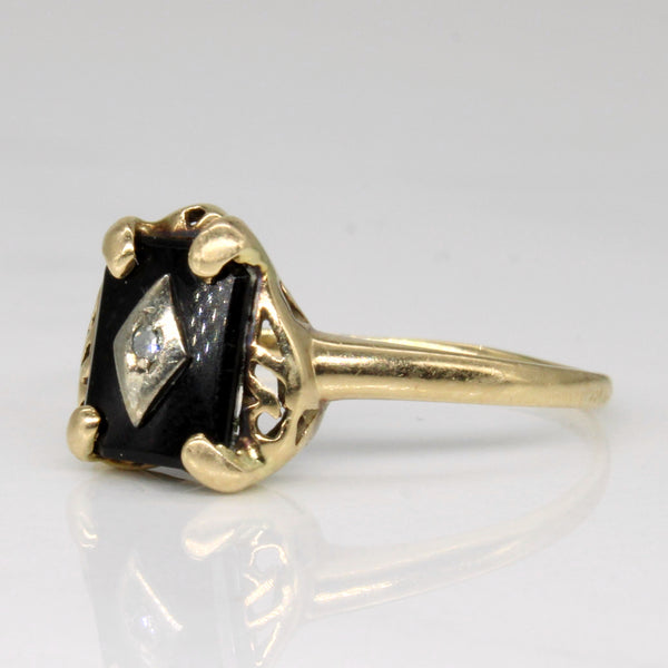 Onyx & Diamond Ring | 0.67ct, 0.01ct | SZ 8 |