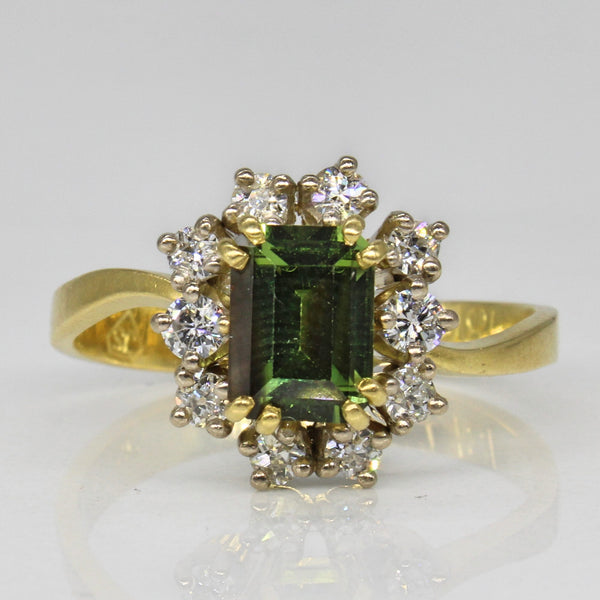 Green Sapphire & Diamond Halo Cocktail Ring | 1.45ct, 0.50ctw | SZ 9 |