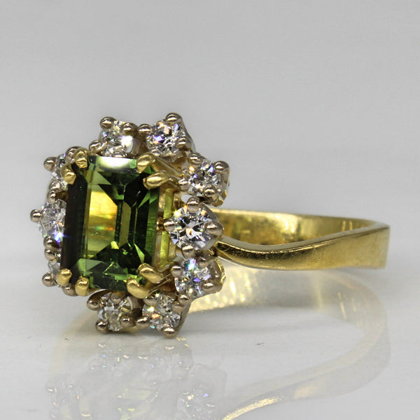 Green Sapphire & Diamond Halo Cocktail Ring | 1.45ct, 0.50ctw | SZ 9 |