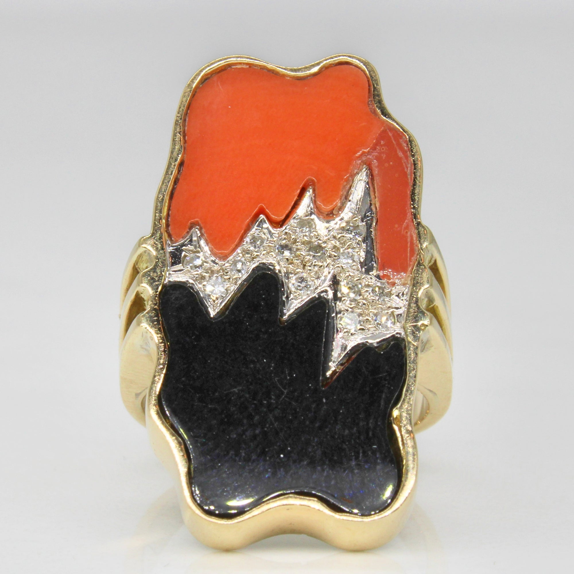 Abstract Coral & Onyx Cocktail Ring | 3.50ctw, 0.14ctw | SZ 5.25 |