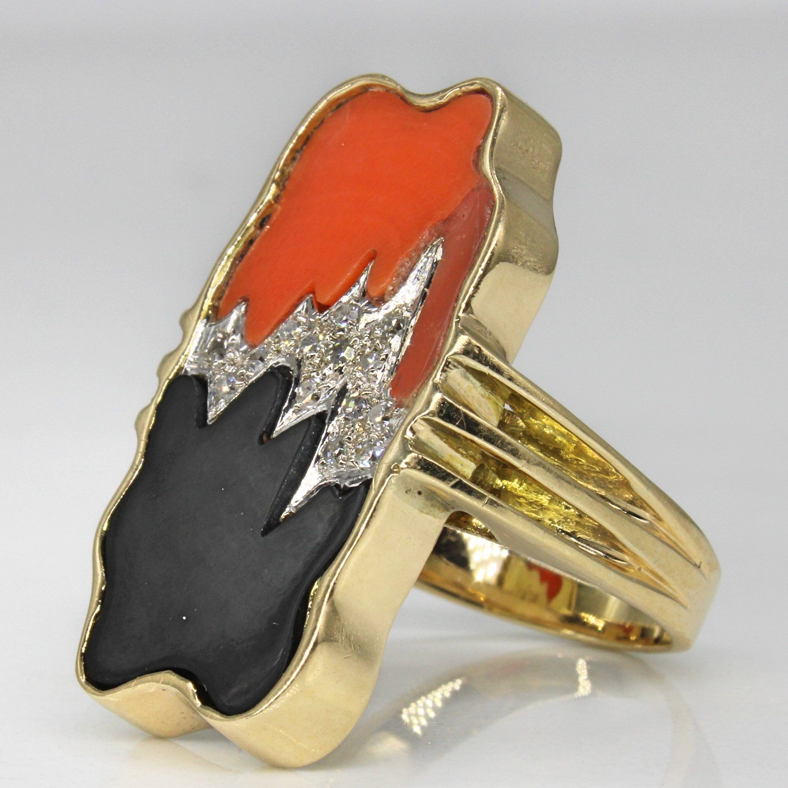 Abstract Coral & Onyx Cocktail Ring | 3.50ctw, 0.14ctw | SZ 5.25 |