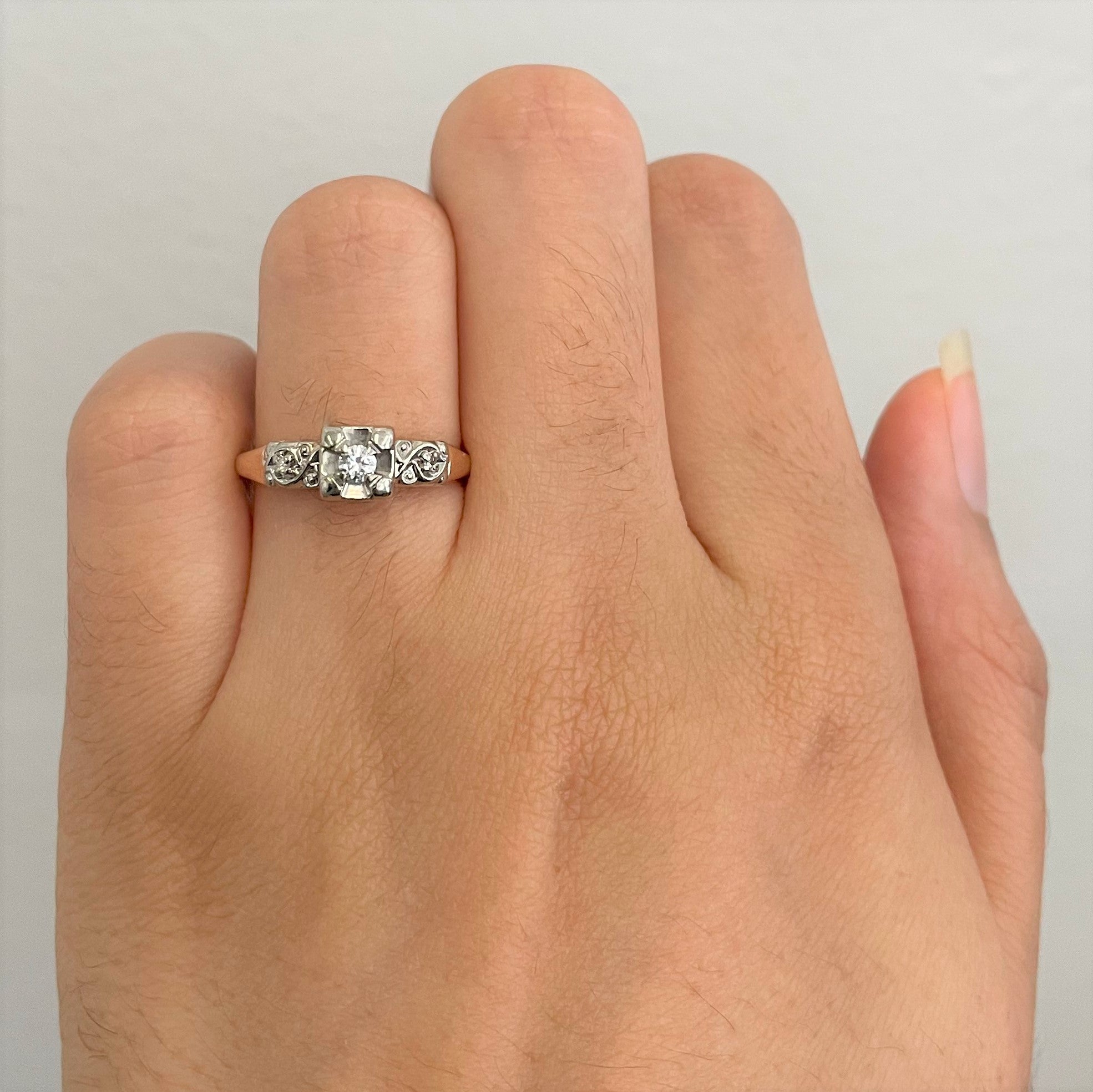 Ornate Retro Solitaire Diamond Ring | 0.08ct | SZ 5.75 |