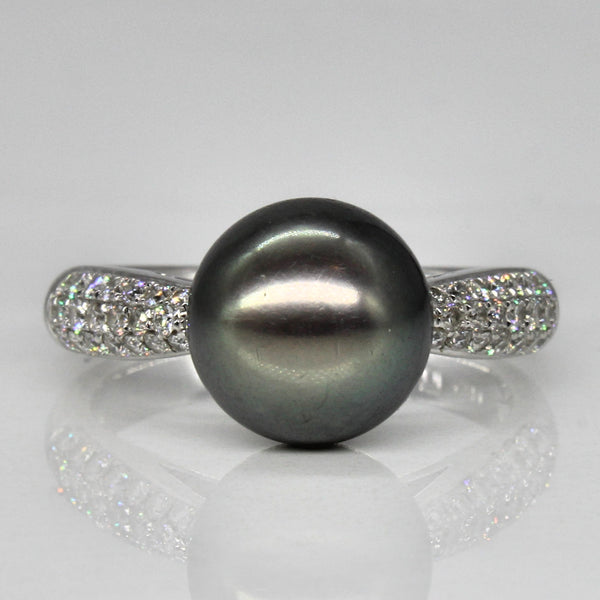 Black Tahitian Pearl & Diamond Cocktail Ring | 0.50ctw | SZ 7 |