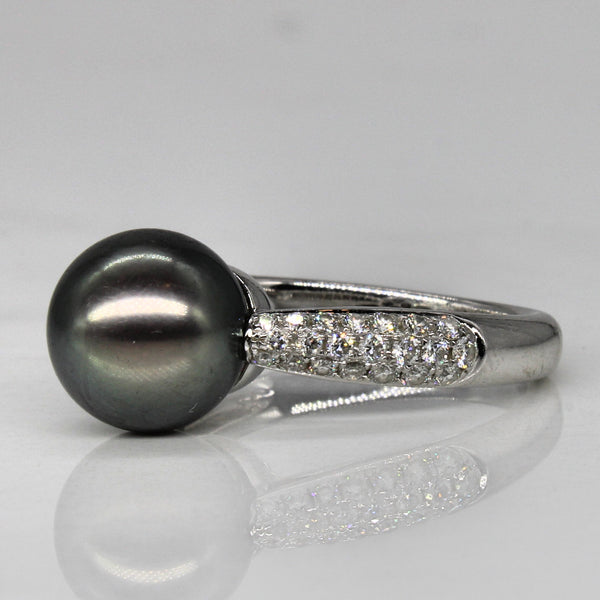 Black Tahitian Pearl & Diamond Cocktail Ring | 0.50ctw | SZ 7 |