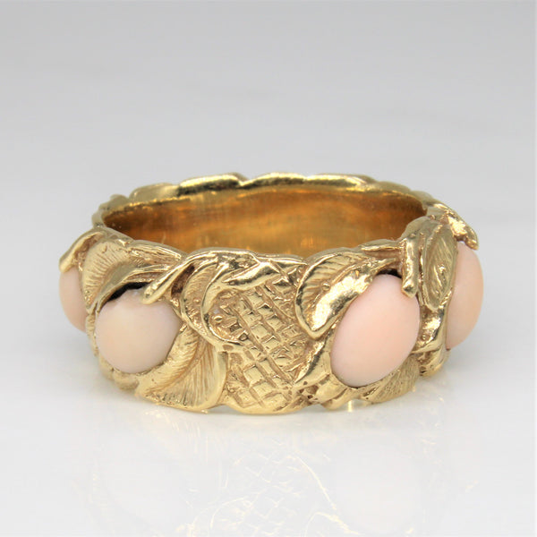 1950s Coral Cabochon Leaf Patterned Ring | 3.50ctw | SZ 9 |