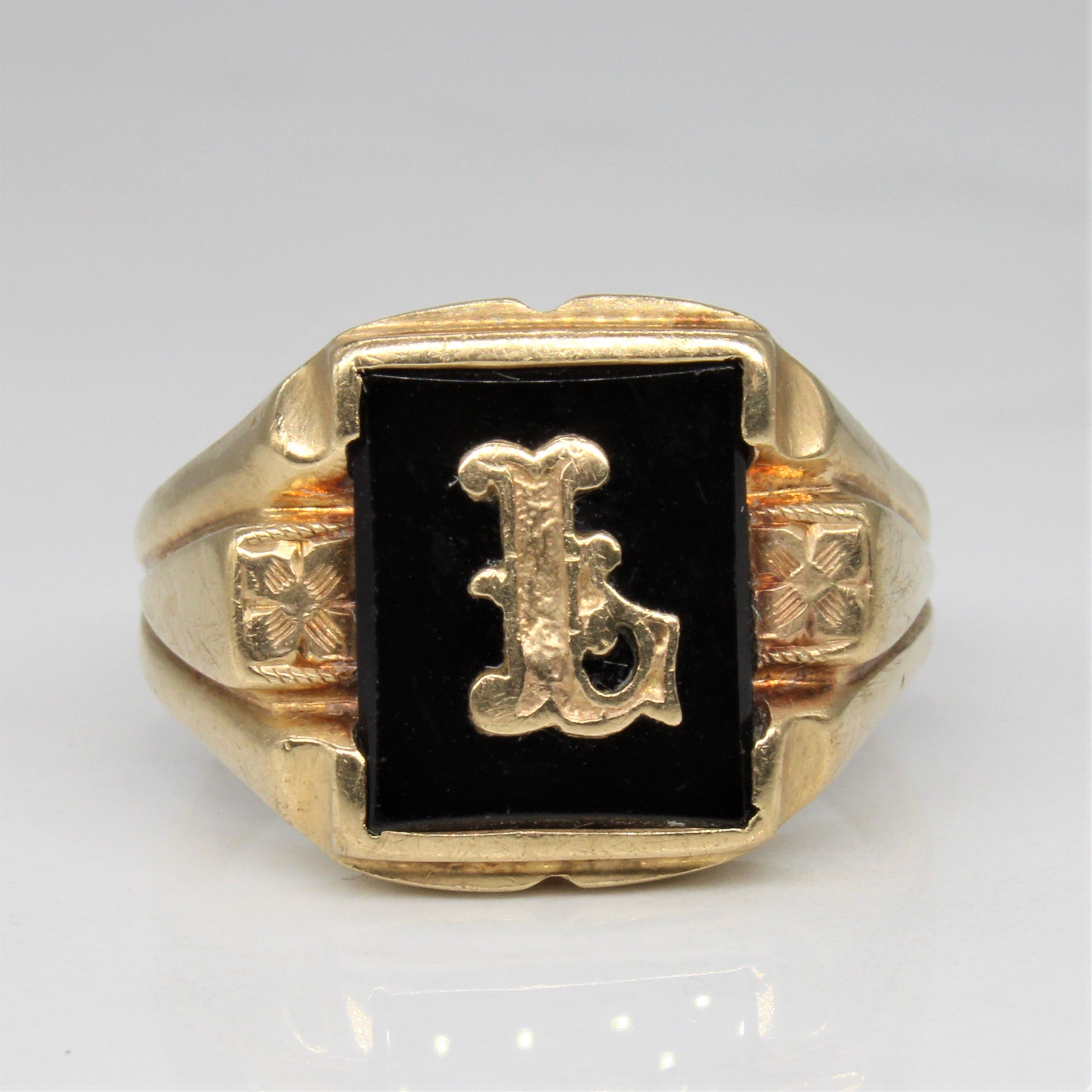 Black Onyx Initial 'L' Ring | 2.50ct | SZ 10 |