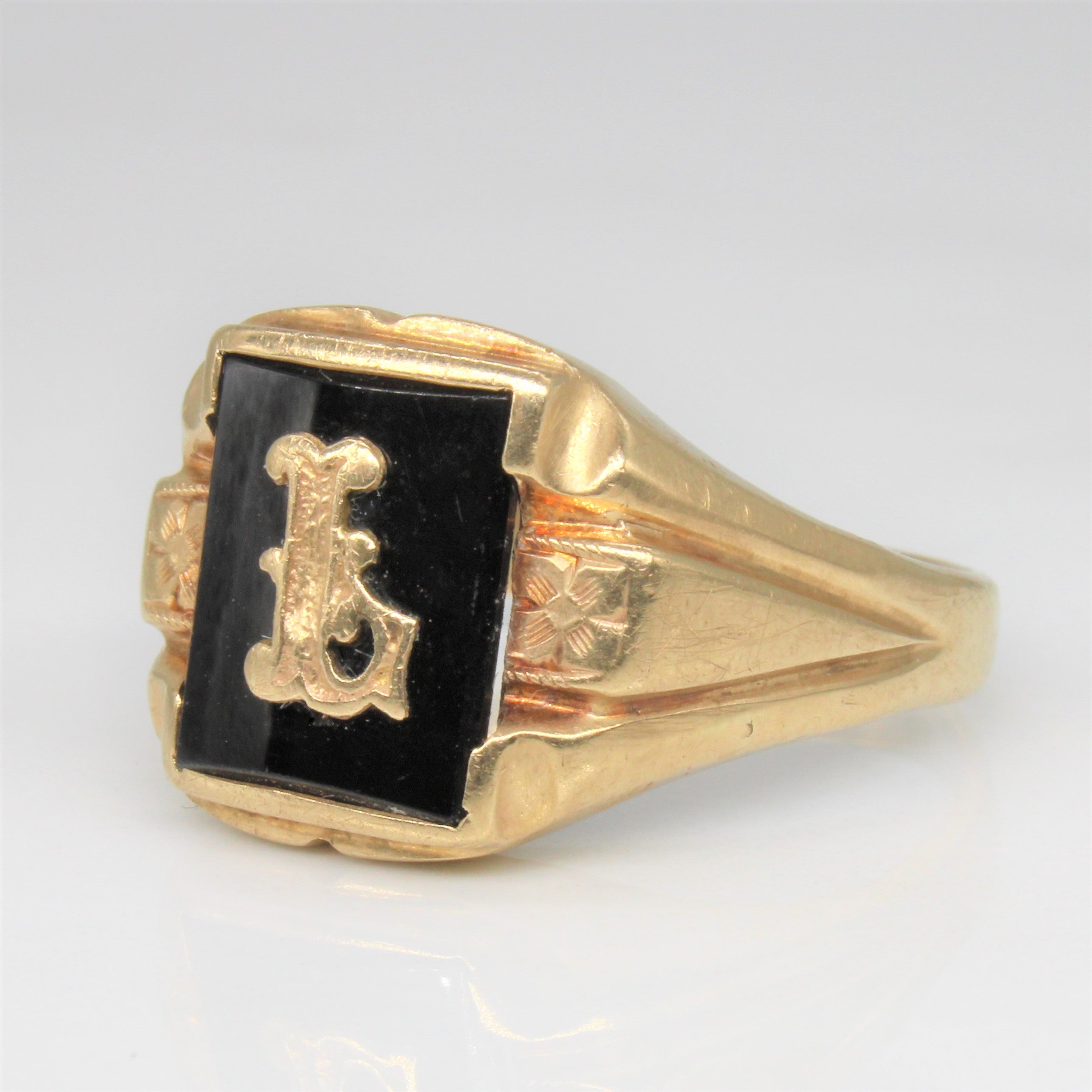 Black Onyx Initial 'L' Ring | 2.50ct | SZ 10 |