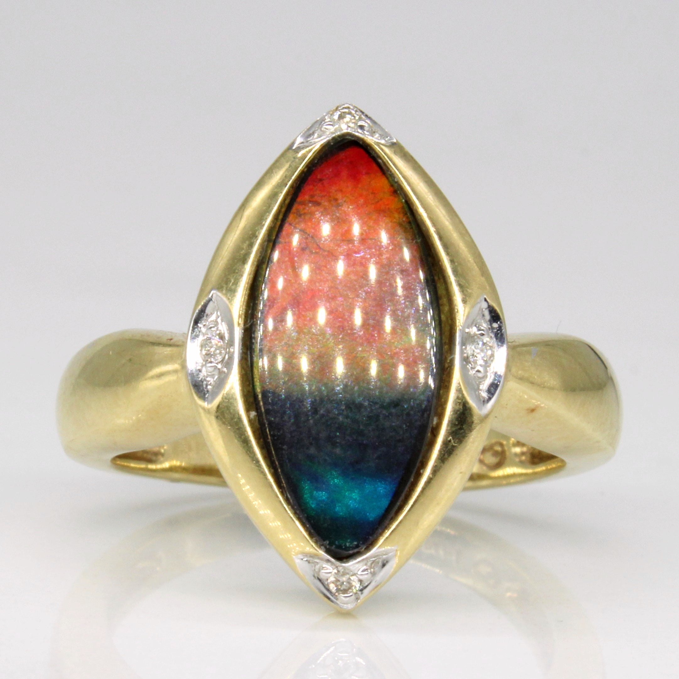 Ammolite Triplet & Diamond Cocktail Ring | 0.5ct, 0.02ctw | SZ 8 |