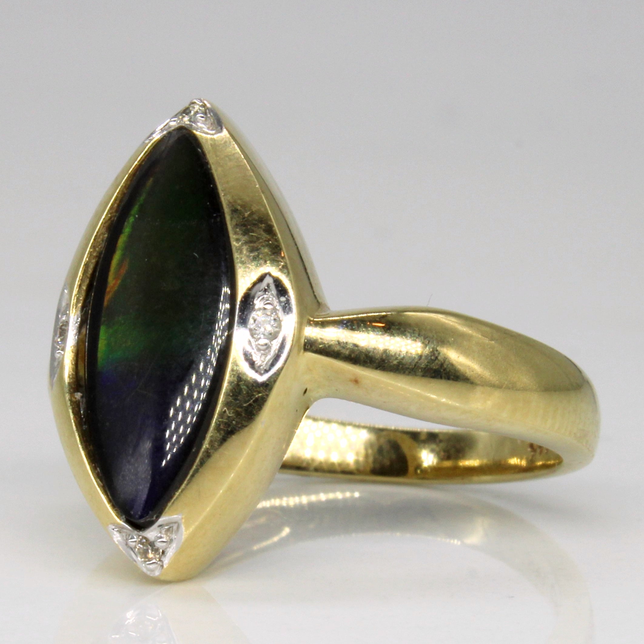 Ammolite Triplet & Diamond Cocktail Ring | 0.5ct, 0.02ctw | SZ 8 |