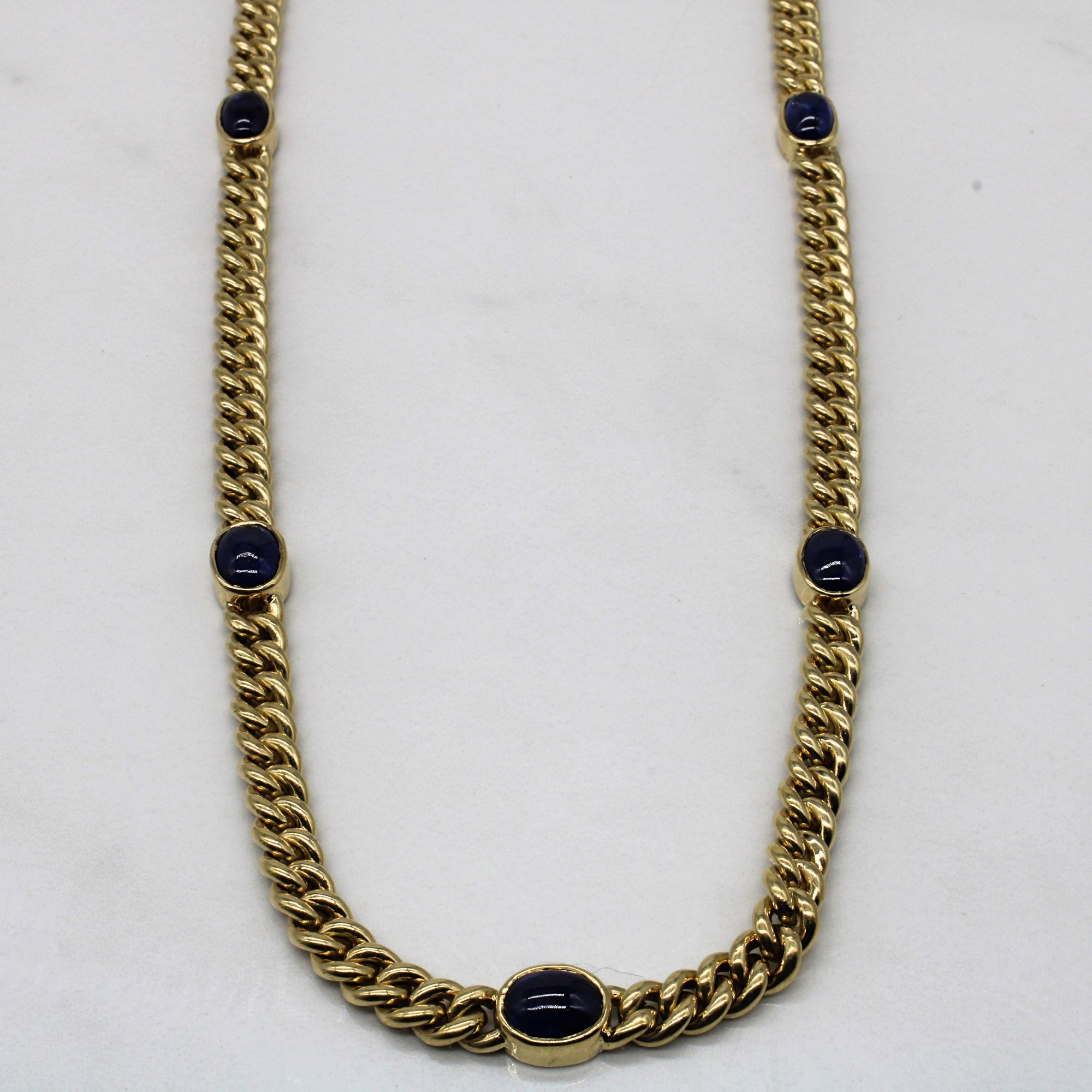 Sapphire Cabochon Cuban Link Necklace | 7.70ctw | 17