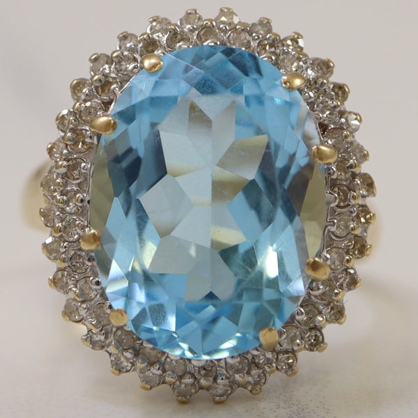 Blue Topaz & Diamond Cocktail Ring | 10.00ct, 0.33ctw | SZ 7.5 |