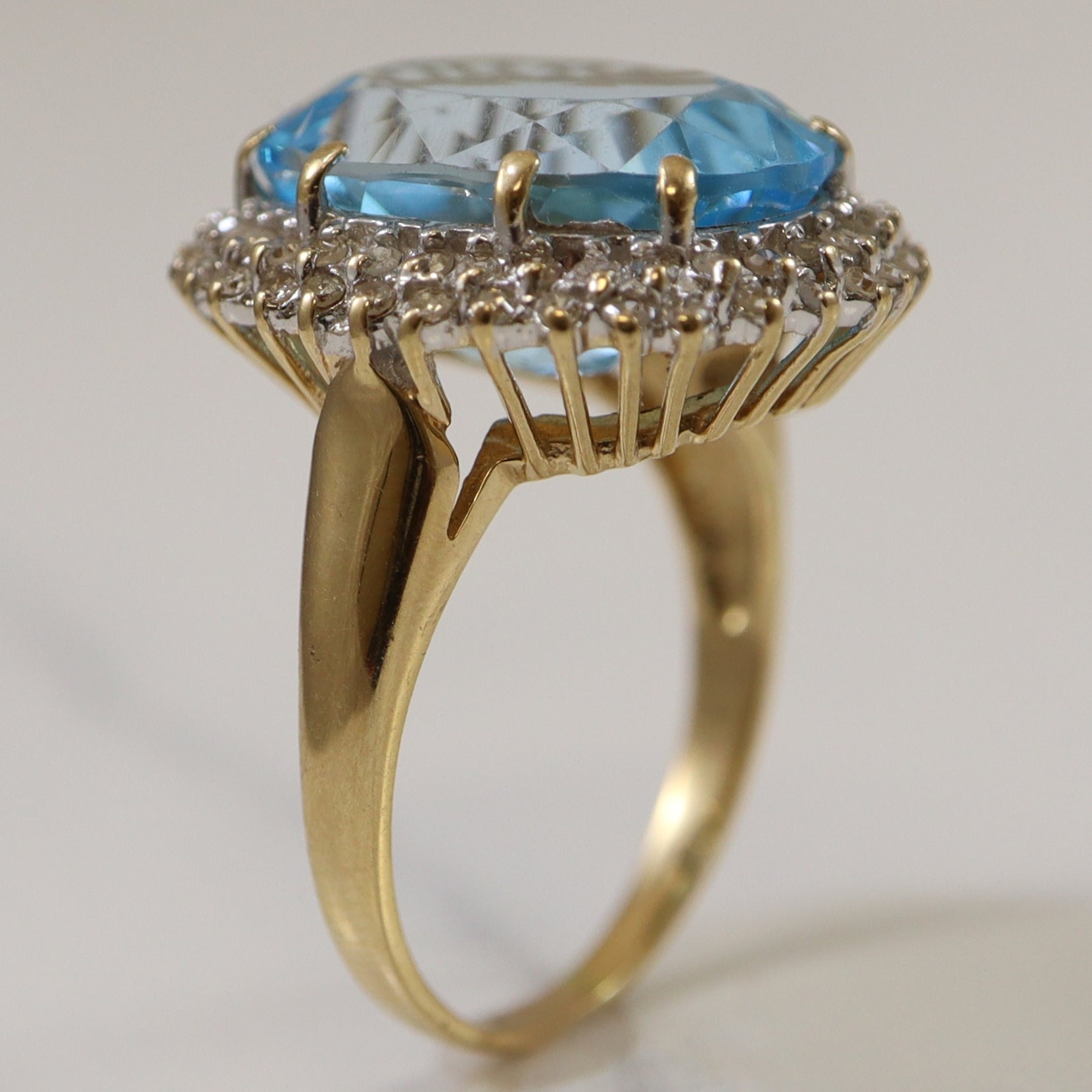 Blue Topaz & Diamond Cocktail Ring | 10.00ct, 0.33ctw | SZ 7.5 |