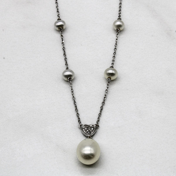 Pearl & Diamond Drop Necklace | 0.03ctw | 17