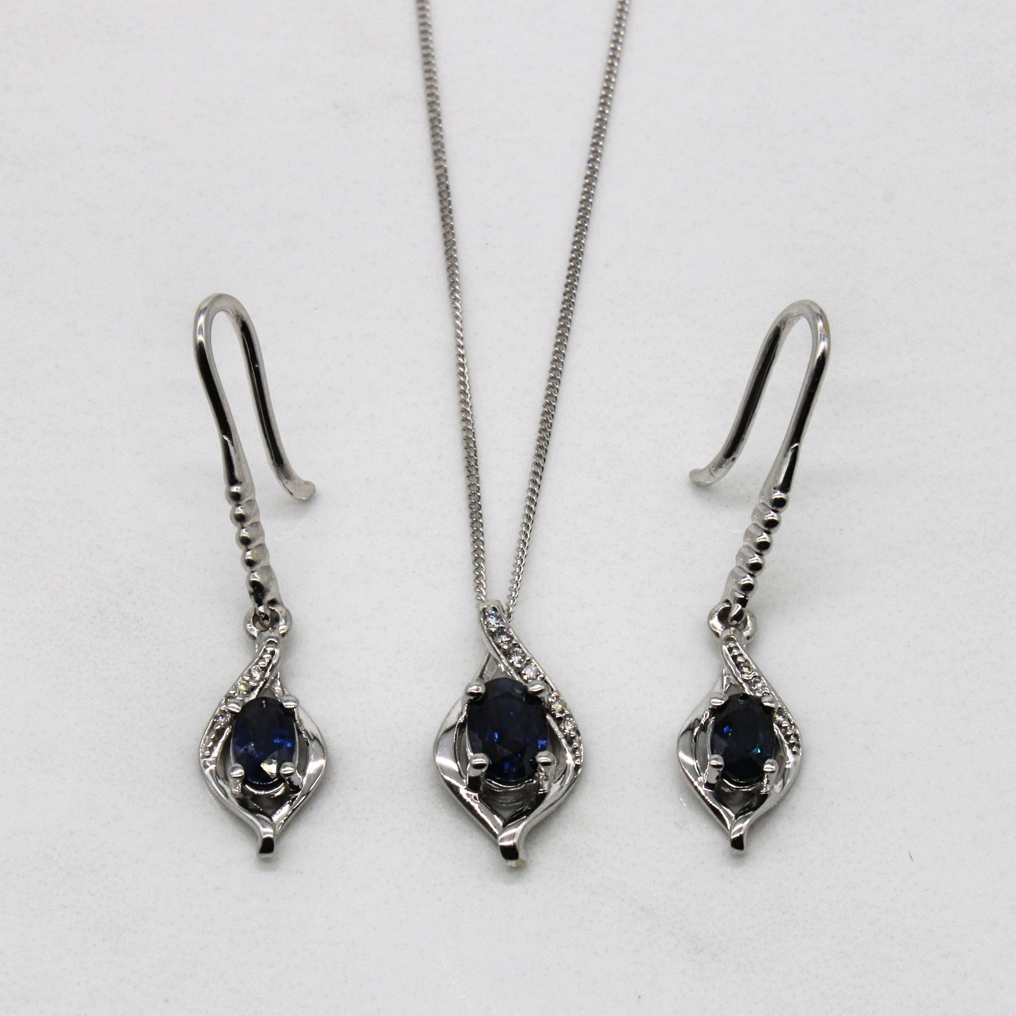 Oval Sapphire & Diamond Drop Suite  | 1.00ctw, 0.06ctw | 18