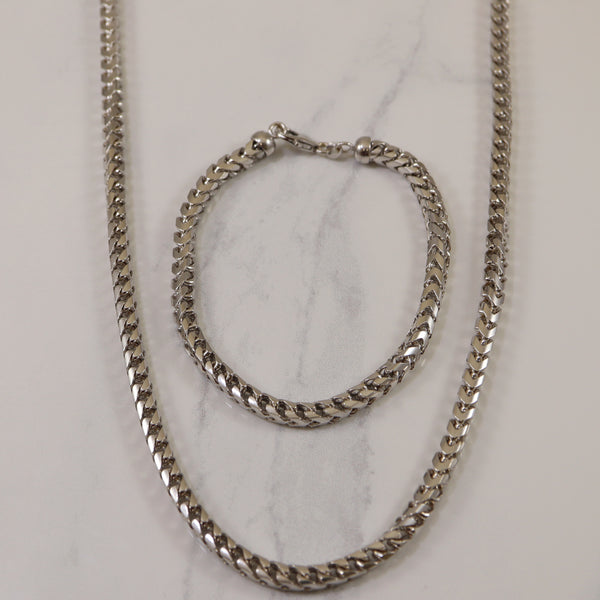 18k White Gold Wheat Chain & Bracelet Set |