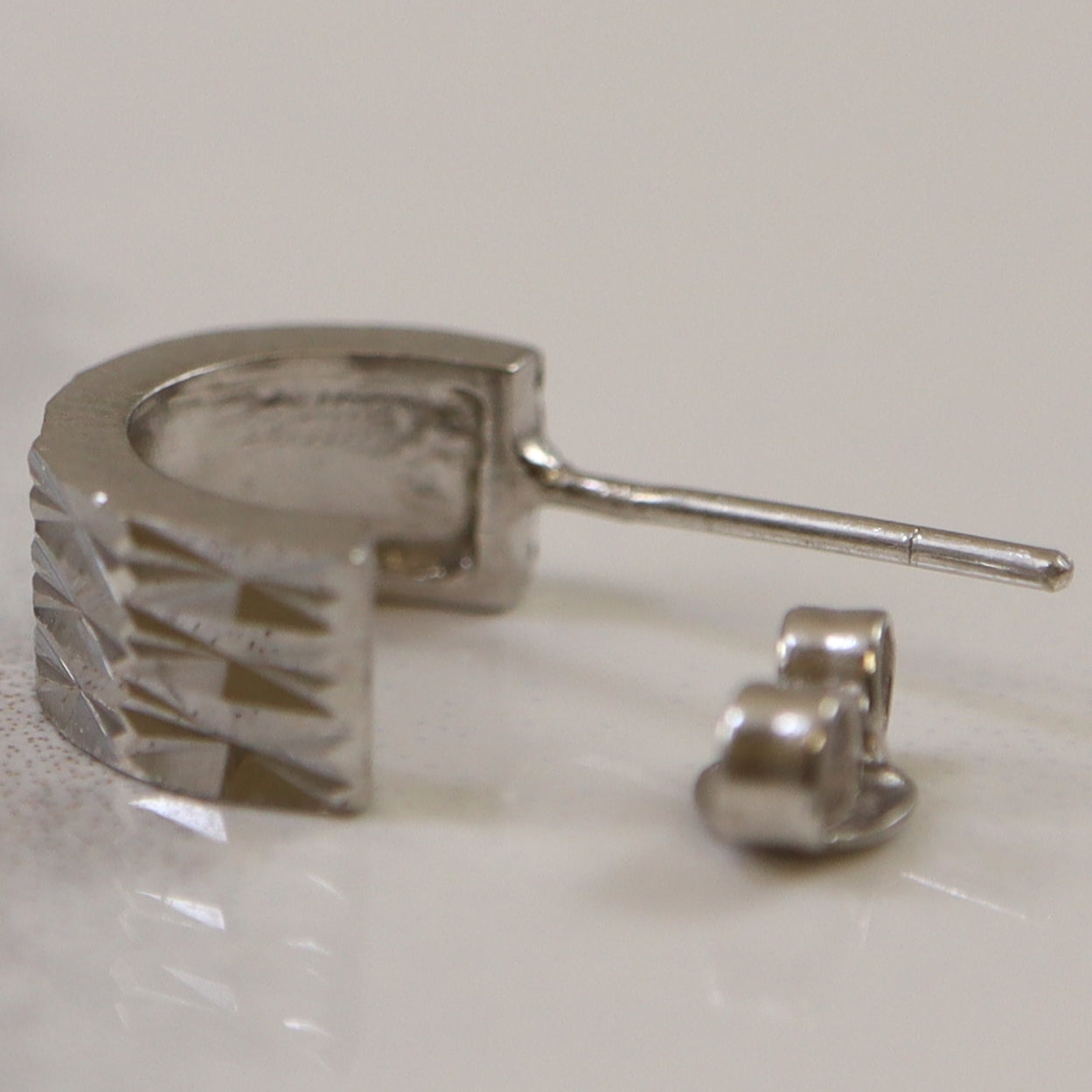 Diamond Cut Platinum Half Hoop Earrings |